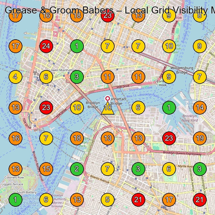 Grease & Groom Babers Barber Shop GeoGrid ranking map for New York NY